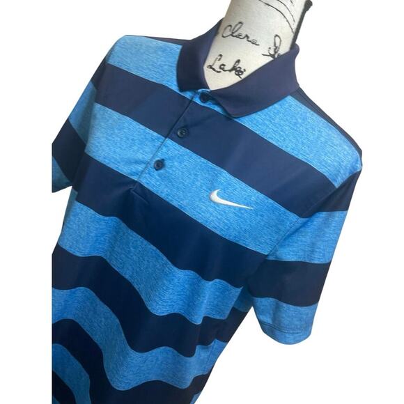 NIKE POLO GOLF SHIRT 2016 VICTORY BOLD STRIPES SZ M BLUE PICKABLE SPORTY TENNIS - Picture 6 of 10